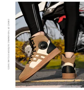 Detail of waterproof motorcycle boots with reinforced protection and non-slip rubber soles