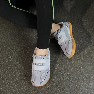 Grey kids barefoot hiking shoes with breathable mesh and anti-slip rubber sole