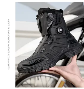 Detail of waterproof motorcycle boot with BOA lacing system and TPU protective armor
