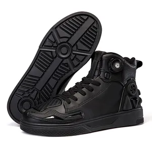 Waterproof motorcycle riding boots with non-slip sole and quick lacing system