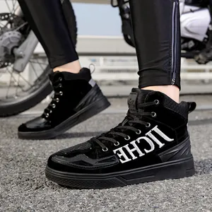 Waterproof high-top motorcycle boots for men with non-slip rubber soles and sporty design