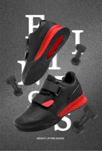 Detail view of professional weightlifting shoes with double straps and honeycomb heel