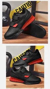 Close-up of lifting shoe with double straps and honeycomb heel support for gym training