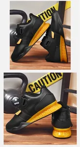 Detail view of professional weightlifting shoes with double straps and honeycomb sole