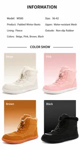 Detailed chart showing four color options and waterproof materials for winter hiking boots