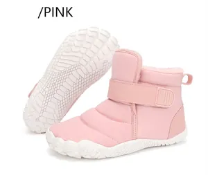 Pink winter snow boots for kids with warm faux fur lining and anti-slip rubber sole