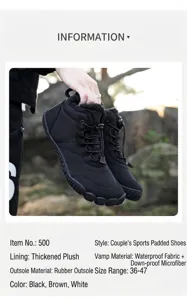 Detalle de las botas de nieve altas con forro de felpa cálida y material impermeable exterior