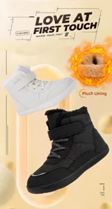 Detail view of winter kids boots with thick fleece lining and wide toe box for warmth