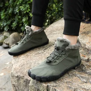 Olive green thermal high-top snow boots with plush lining and non-slip rubber soles