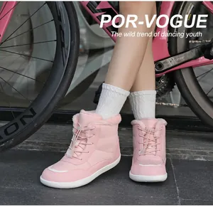 Pink waterproof snow boots with plush lining and drawstring closure for outdoor winter wear