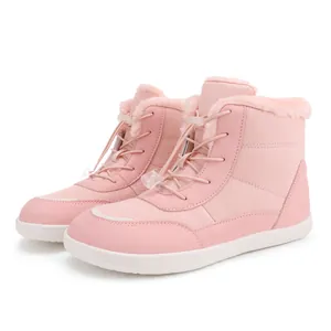 Pink waterproof winter snow boots for women featuring warm plush lining and quilted design