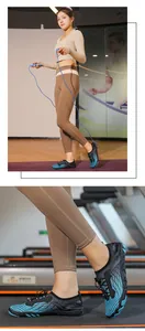 Dynamic split-screen view showing quick-dry fitness shoes and model jumping rope