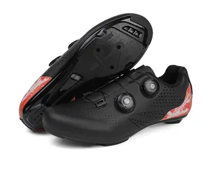 Black road cycling shoes with dual rotary dials and breathable synthetic leather upper