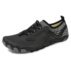 Quick-dry outdoor water shoes for hiking and wading with anti-slip rubber soles in black grey