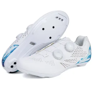 Professional white road cycling shoes with dual dial closure and wave pattern