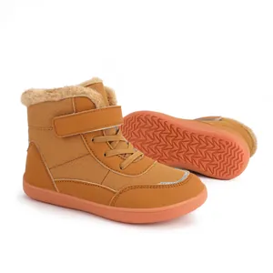 Winter kids snow boots with warm fleece lining and non-slip rubber soles in tan brown