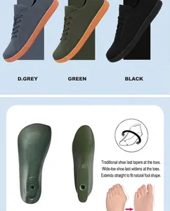 Detailed comparison showing ergonomic wide toe box design on barefoot athletic sneakers