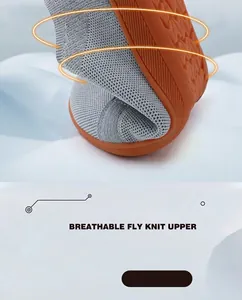 Macro shot showing high flexibility and softness of the fly-knit sport shoe with rubber sole