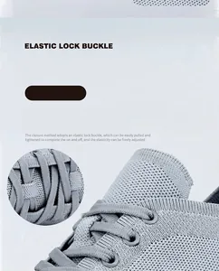Detail of the elastic lock buckle system on gray knitted wide toe box barefoot shoes