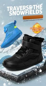 Detail of winter children's outdoor boots with warm fleece lining and anti-slip sole