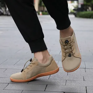Khaki Barfußschuhe aus Canvas mit breiter Zehenbox und elastischen Schnürsenkeln für Outdoor