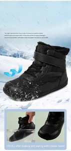 Waterproof kids snow boots with warm plush lining and velcro closure in black