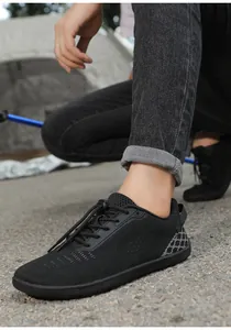 Outdoor shot of kids barefoot hiking shoes with breathable mesh and quick laces