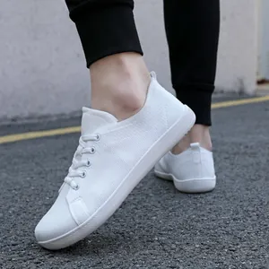 White breathable wide toe box barefoot shoes with knit mesh and non-slip sole for daily wear