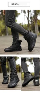 Outdoor shot of winter boots featuring warm plush lining and non-slip rubber soles