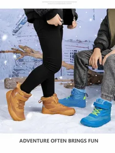 Detail of warm winter boots with faux shearling lining and anti-slip EVA sole