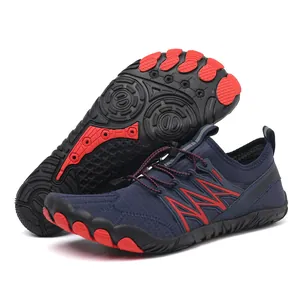 Dark blue and red quick-dry wading shoes with non-slip rubber soles and breathable mesh