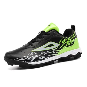Men's black football shoes with neon green accents and rubber turf cleats for training