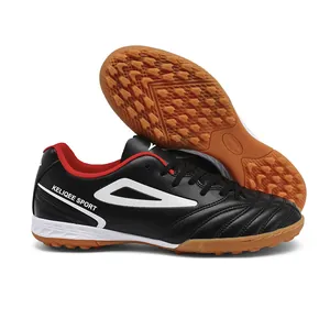 Zapatos de Fútbol Profesionales KELIQEE para Hombre TF Turf Botas de Fútbol de Cuero Sintético Zapatillas de Entrenamiento Deportivo Blanco Negro