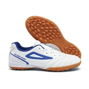Zapatillas de fútbol TF blancas y azules con suela de goma duradera para entrenamiento