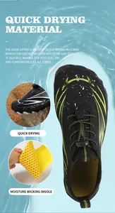 Dettaglio di scarpe da scoglio a piedi nudi con solette a nido d'ape e rete ad asciugatura rapida