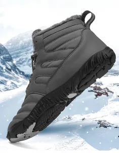 Detail of waterproof winter snow boots with warm plush lining and anti-slip rubber sole