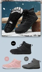 Waterproof winter barefoot boots with thermal fleece lining and bionic non-slip sole
