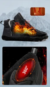 Detail of winter boots showing 360-degree warm faux fur lining and waterproof exterior