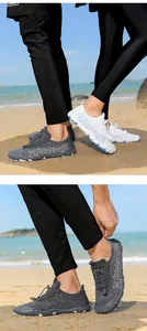 Détail de chaussures aquatiques avec mesh alvéolé et système de laçage rapide élastique