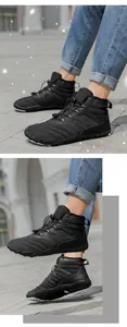 Outdoor waterproof winter boots for men featuring drawstring lace and warm fleece lining