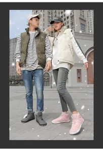 Outdoor lifestyle view of waterproof winter snow boots for couples in urban settings