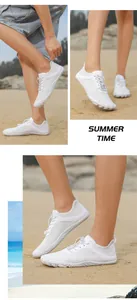 Detail of white barefoot shoes with breathable mesh and anti-slip rubber five-toe sole