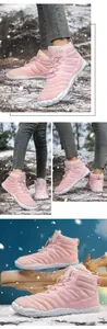 Pink waterproof winter snow boots with warm faux fur lining and anti-slip rubber soles
