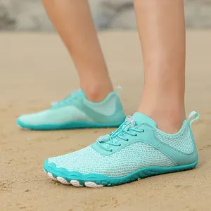 Outdoor barefoot water shoes in mint green with quick-dry mesh and non-slip rubber soles