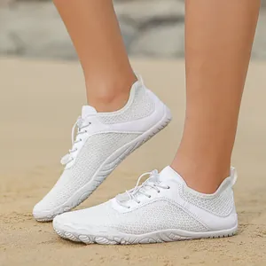 White quick-dry barefoot water shoes with breathable mesh and anti-slip rubber sole