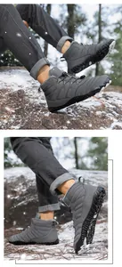 Detail of waterproof outdoor snow boots featuring thick fleece lining and durable grip sole