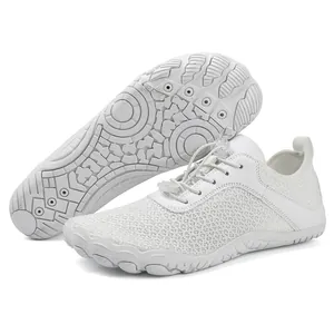 White quick-dry barefoot water shoes with breathable knit upper and non-slip rubber sole