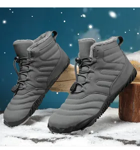 Detail of waterproof winter snow boot with warm fur lining and non-slip rubber sole