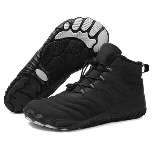 Barefoot Winter Snow Boots For Men Women Waterproof Plush Lined Warm Outdoor Mid-Calf Boots Anti-Slip Rubber Sole Elastic Drawstring Shoes