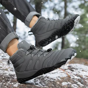 Men's waterproof winter snow boots with warm fleece lining and non-slip rubber soles